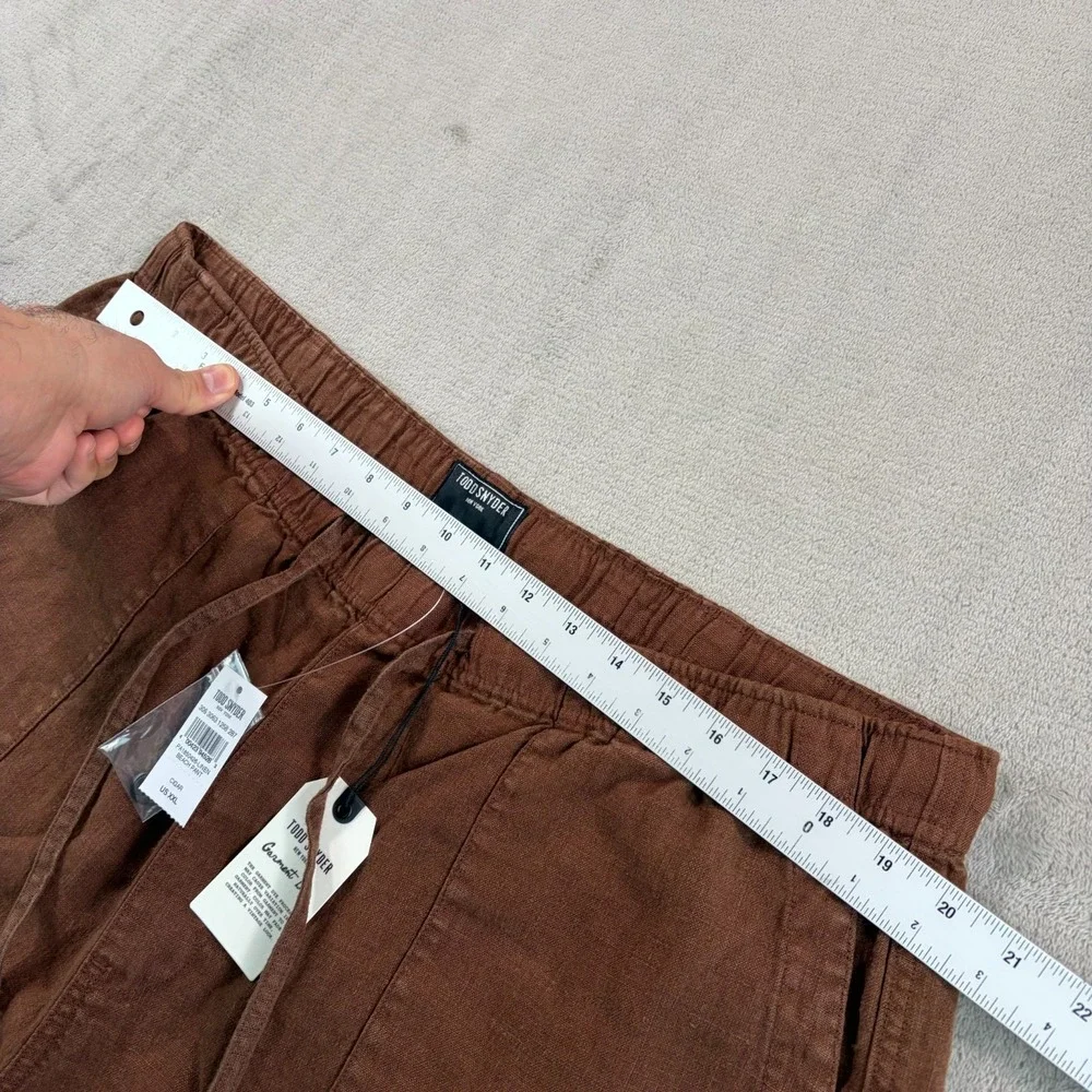 TODD SNYDER Straight Fit 100% Linen Beach Pants in‎ Cigar Men 2XL Drawcord NWT